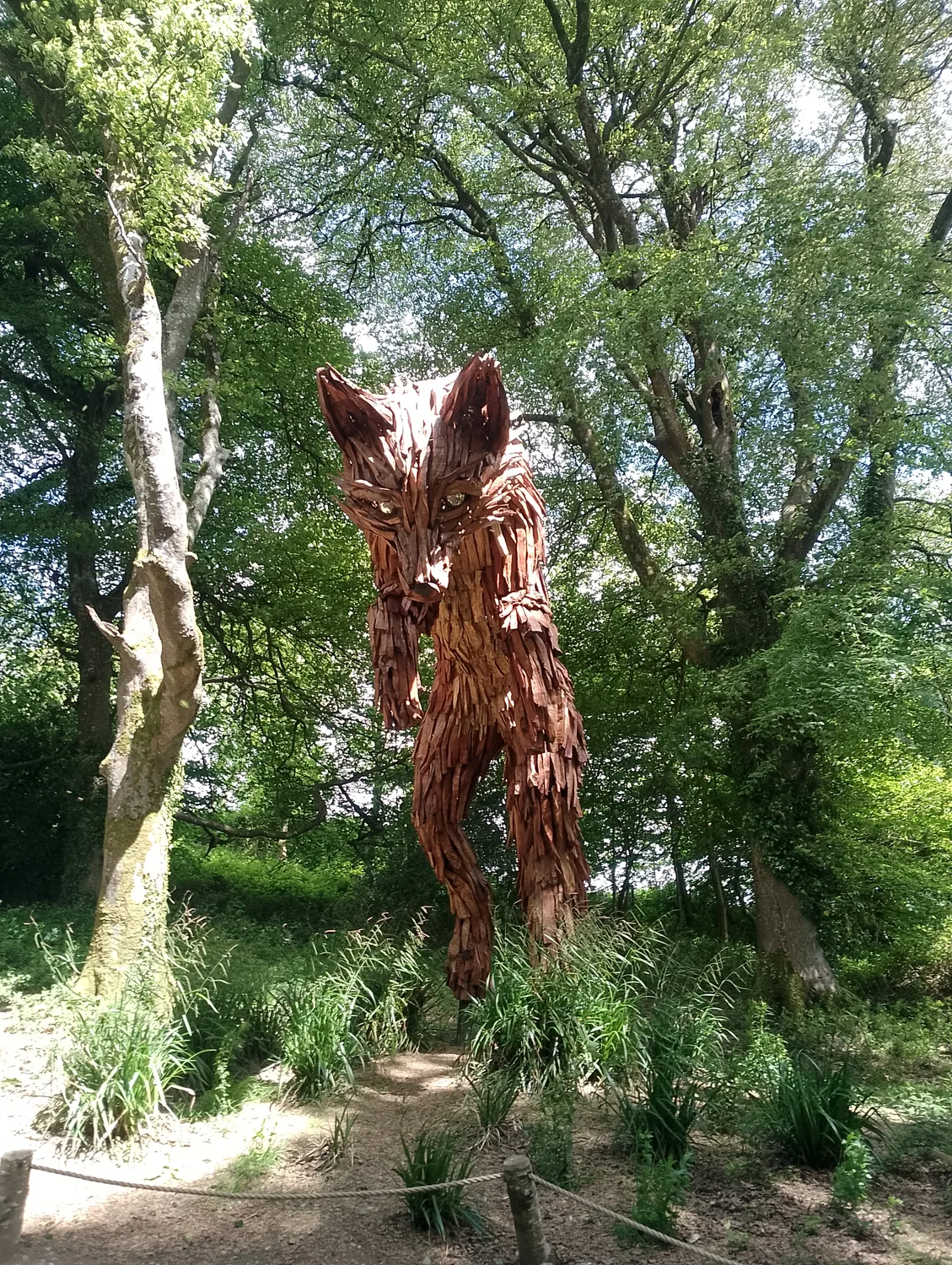 Giant wooden fox sculpture